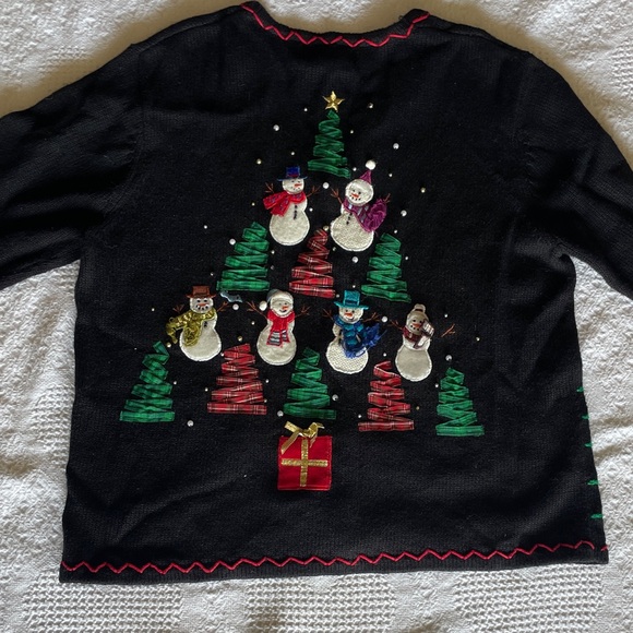 Ambra Holiday Sweater Cardigan   Christmas Trees Snowmen Women’s Medium - Picture 9 of 11